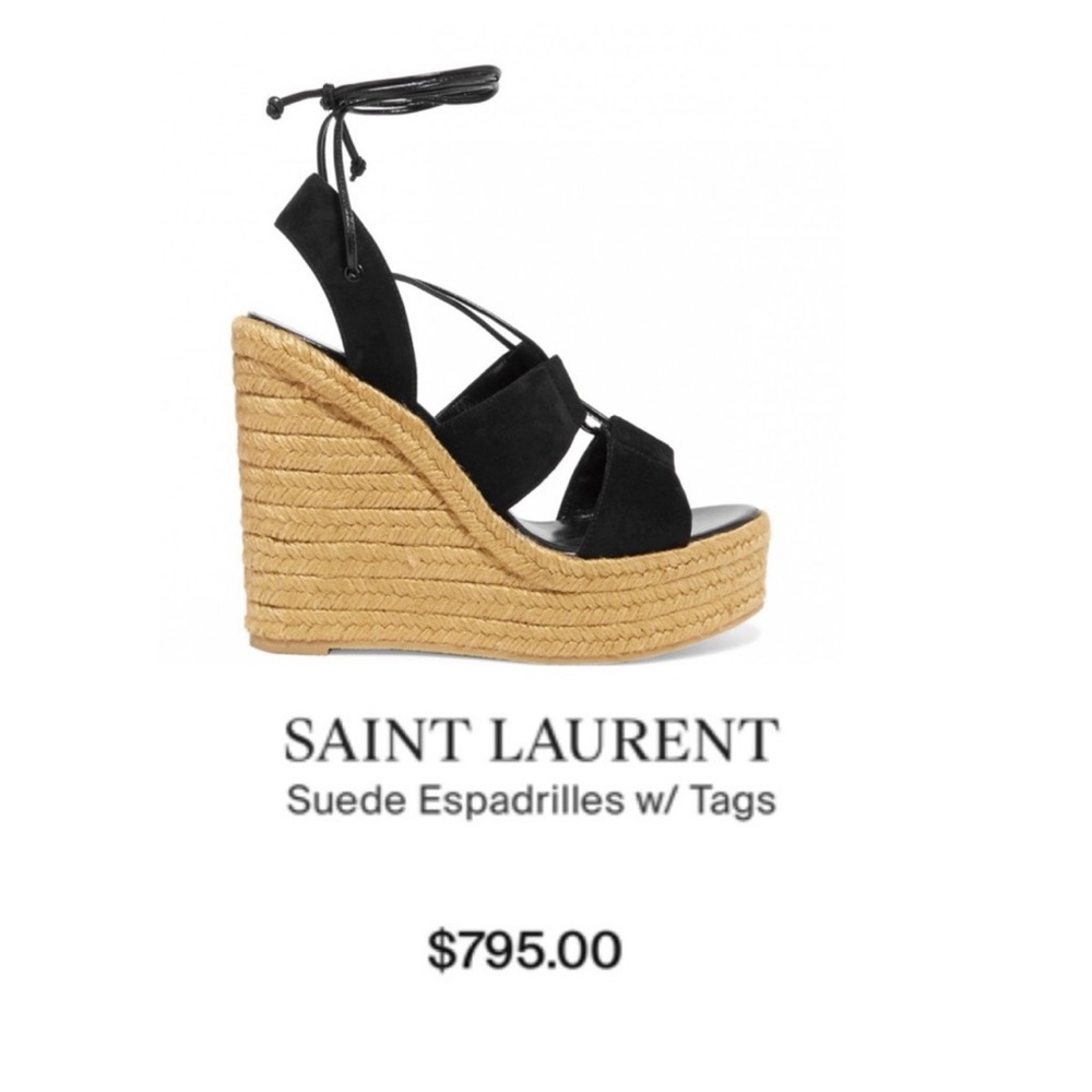 NEW IN BOX AUTHENTIC YSL SUEDE LACE UP WEDGES - Picture 4 of 16